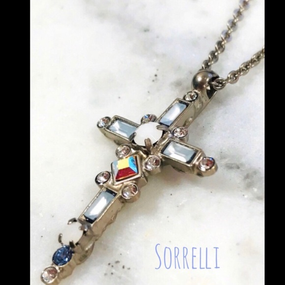 Sorrelli Glacier Blue Crystal Cross Necklace with antique silver finish - Picture 8 of 12